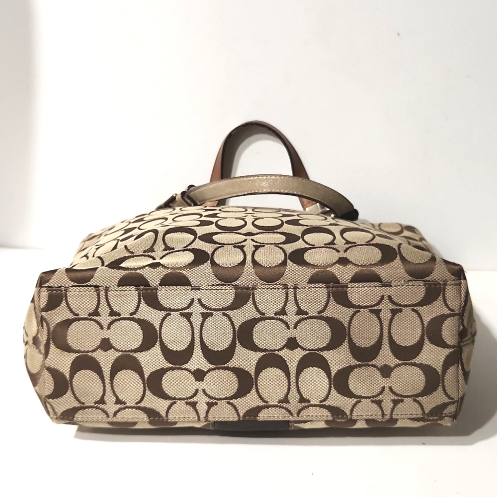 Coach Signature C Stripe Brown Khaki Canvas Shoulder Bag Tote - Picture 8 of 16